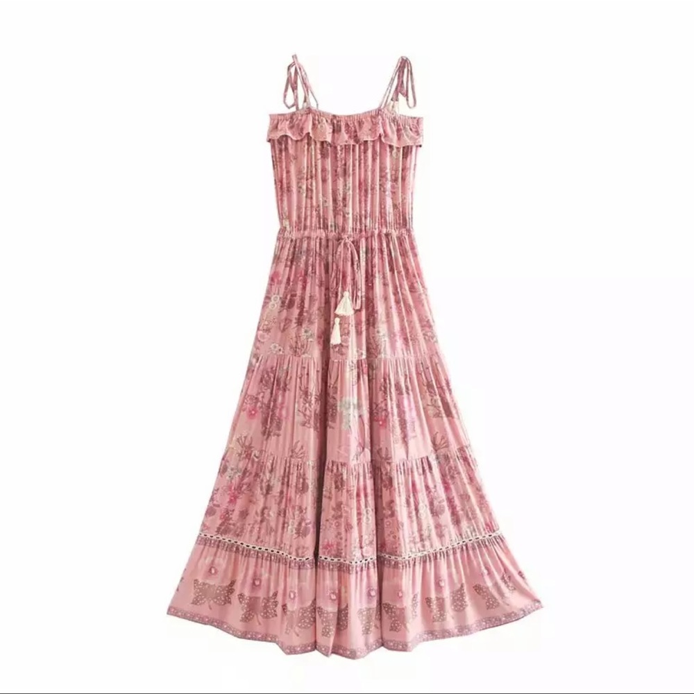 ❤️Bohemian Floral Print Maxi Dress Pink Boho Gypsy - Picture 2 of 6